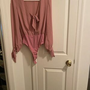 Chic Pink Women's Bodysuit with Tie Detail